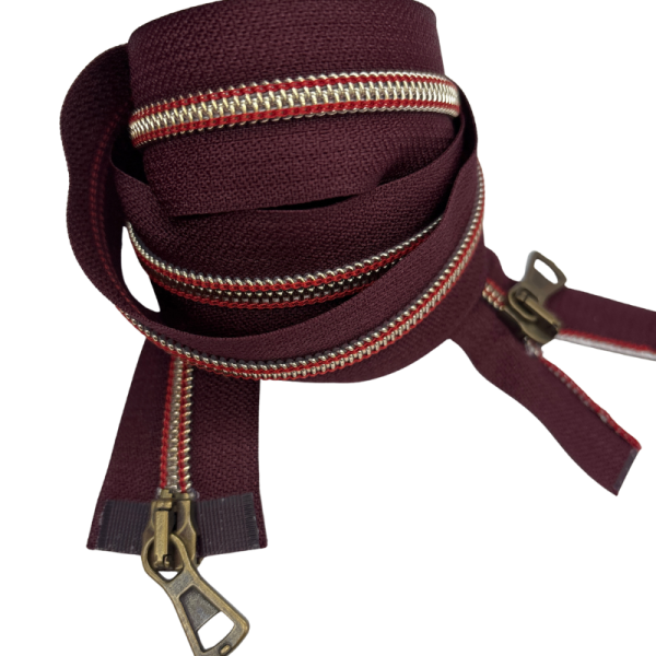 2-Wege-Reißverschluss Weinrot Antikmessing Rot